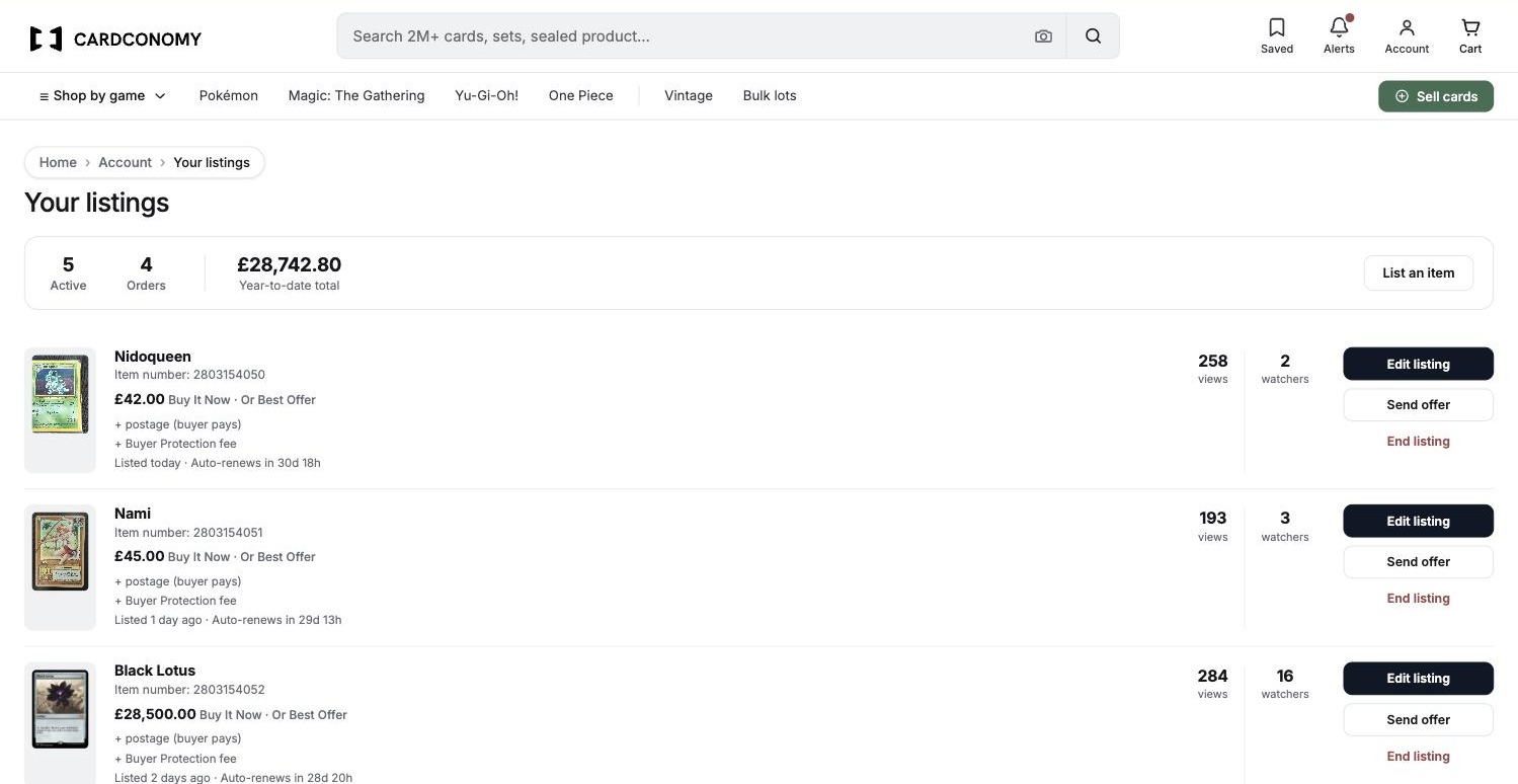 Seller dashboard on desktop