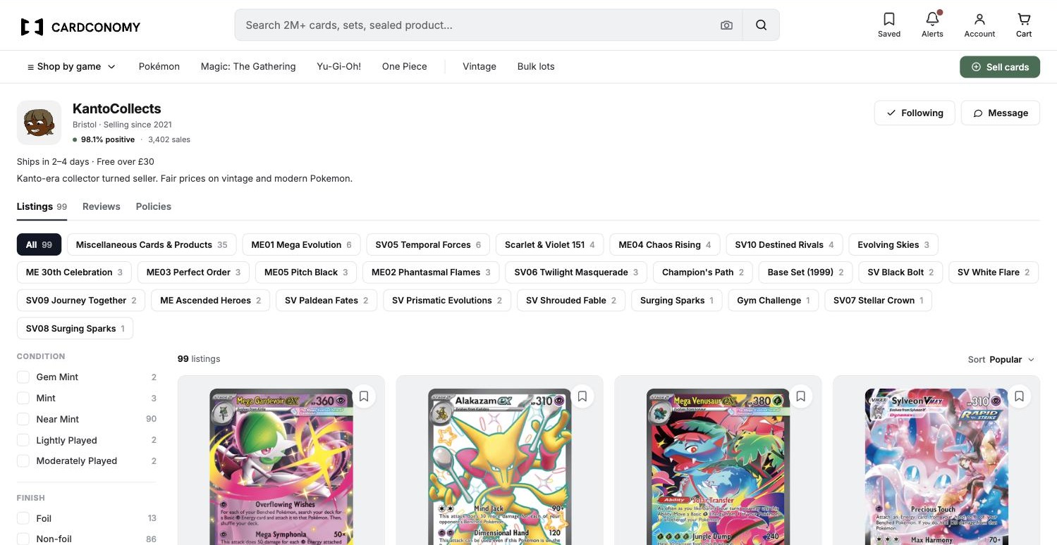 Seller storefront, desktop