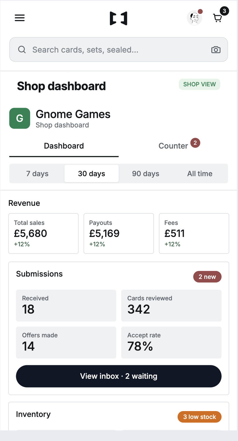 Shop dashboard