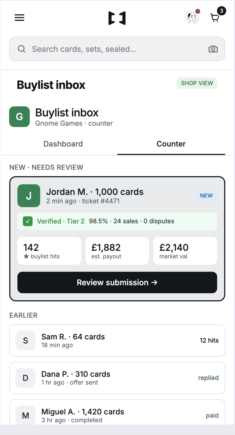 Buylist intake
