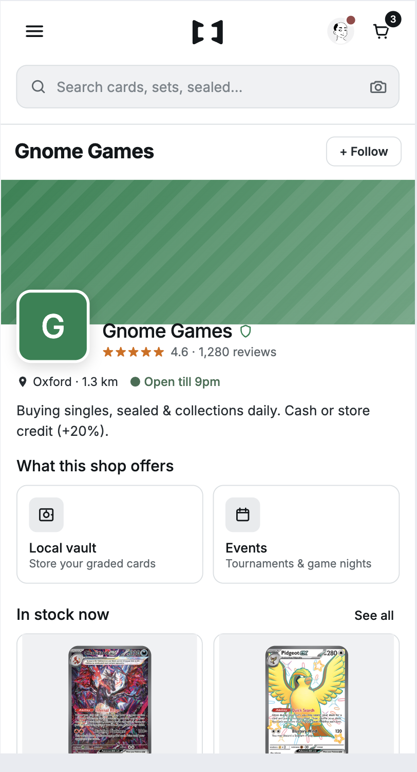 Local game shop storefront